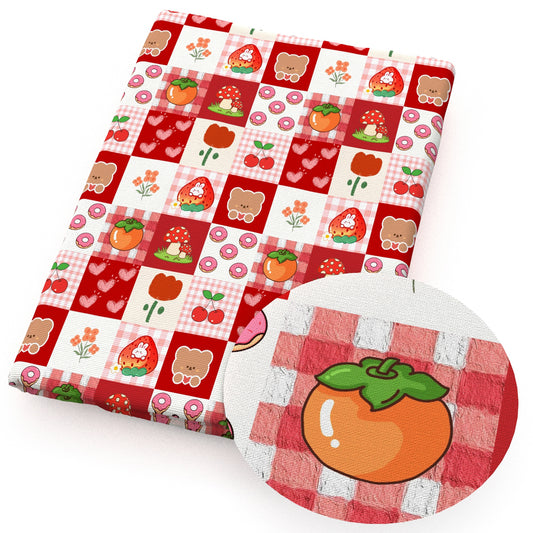 plaid mushroom cherry strawberry persimmon fabric