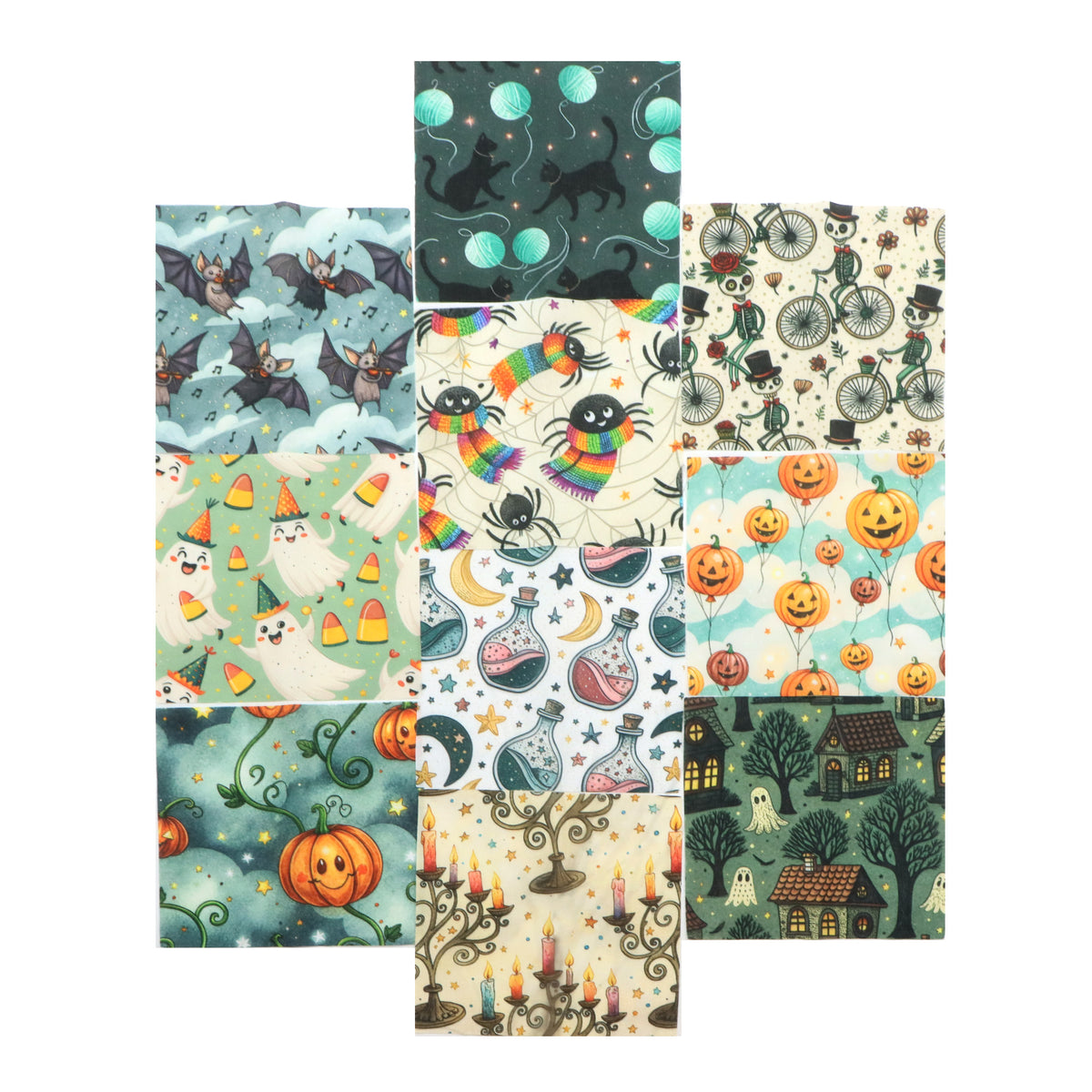 10Pc/Set Hallween Series Pumpkin Cat Moon Spider Bat Fat Quarter Fabric, Pre-Cut Square Fabric Assort, Fabric Set, Craft Fabric, Handmade DIY Patchwork Fabric,Home Quilting Sewing Fabric, Packaging Fabric, Scrapbooking Craft Hobbyist