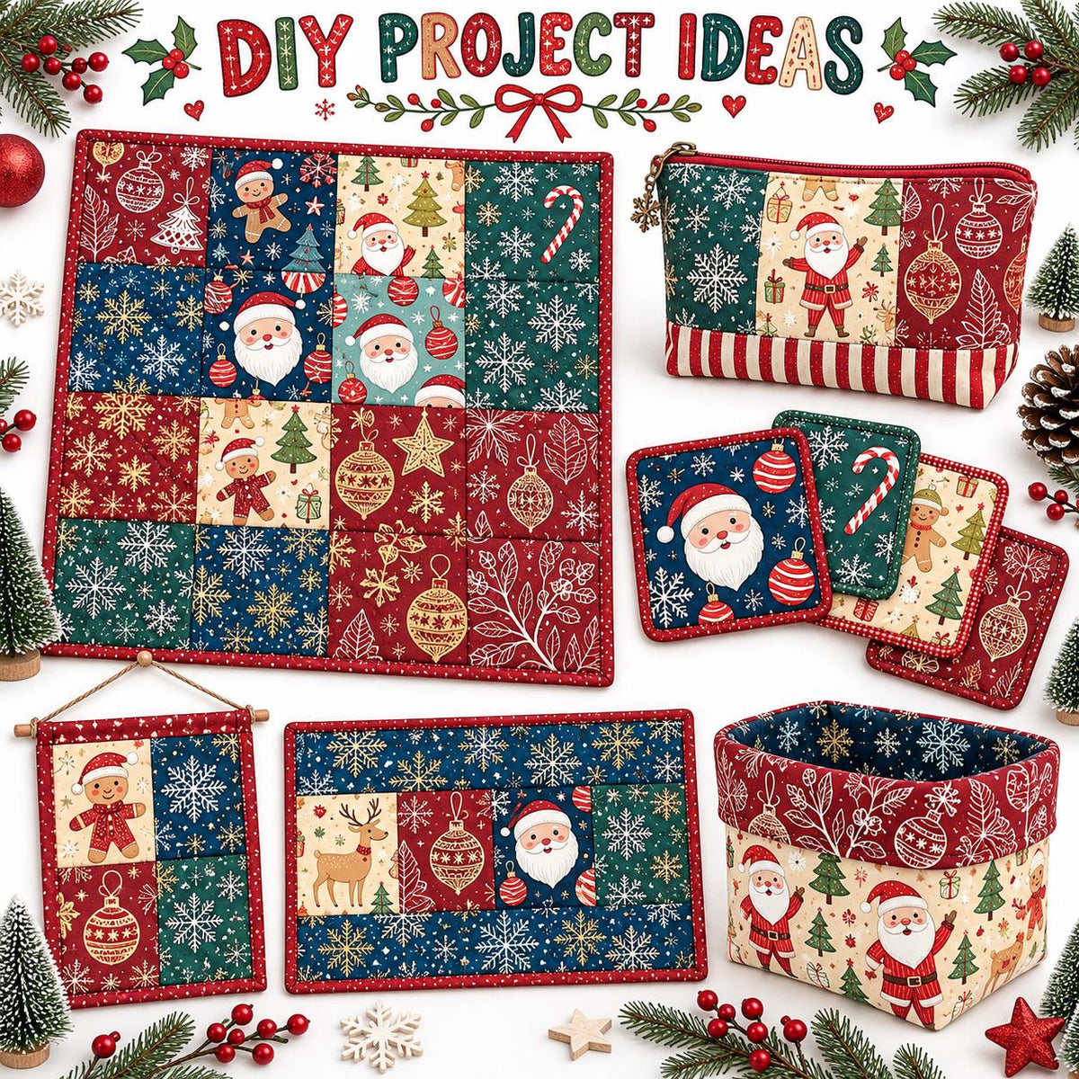 10Pc/Set Christmas Series Star Deer Santa Claus Holly Crutch Fat Quarter Fabric, Pre-Cut Square Fabric Assort, Fabric Set, Craft Fabric, Handmade DIY Patchwork Fabric,Home Quilting Sewing Fabric, Packaging Fabric, Scrapbooking Craft Hobbyist