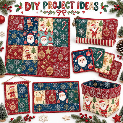 10Pc/Set Christmas Series Star Deer Santa Claus Holly Crutch Fat Quarter Fabric, Pre-Cut Square Fabric Assort, Fabric Set, Craft Fabric, Handmade DIY Patchwork Fabric,Home Quilting Sewing Fabric, Packaging Fabric, Scrapbooking Craft Hobbyist