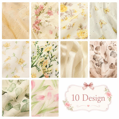 10Pc/Set, Making 10 Images 1pc Each, Each Size: 6.3*50cm Butterfly Floral Beige Series Sliced Fabric Set Style Combination, Polyester Jelly Roll Fabric Strips, Pre-Cut Quilting Squares, For Quilting DIY, Handicrafts And Sewing, Blankets, Rugs, Interior De