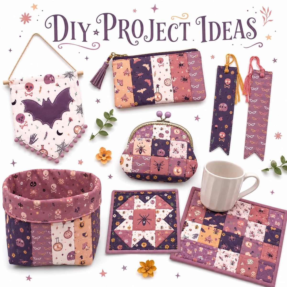 10pcs Charm Pack Set Bat Skull Spider Halloween Pattern Vintage Style Handmade DIY with Rich Color and Texture Elements 100% Polyester Patchwork in 10 Design Styles Suitable for Patchwork DIY Craft Projects DIY Wallet Making Gift Giving Bag Making Mother'