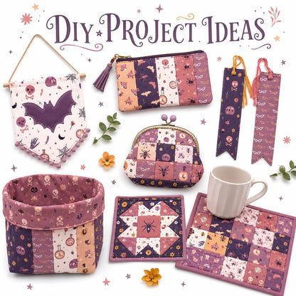 10pcs Charm Pack Set Bat Skull Spider Halloween Pattern Vintage Style Handmade DIY with Rich Color and Texture Elements 100% Polyester Patchwork in 10 Design Styles Suitable for Patchwork DIY Craft Projects DIY Wallet Making Gift Giving Bag Making Mother'