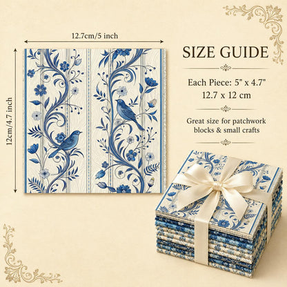 10Pc/Set Blue Flower Bird Series Fat Quarter Fabric, Pre-Cut Square Fabric Assort, Fabric Set, Craft Fabric, Handmade DIY Patchwork Fabric,Home Quilting Sewing Fabric, Packaging Fabric, Scrapbooking Craft Hobbyist