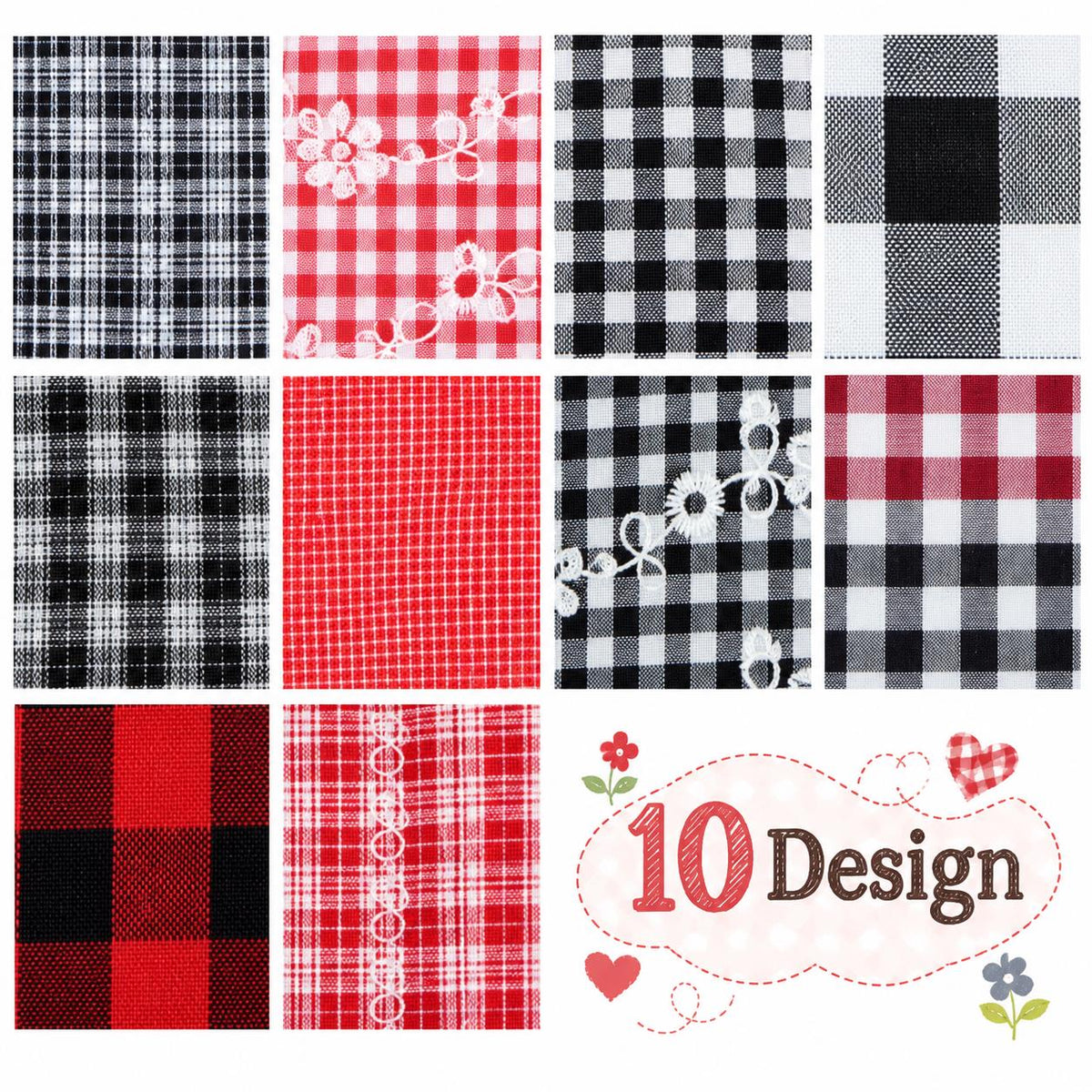 10pcs Vintage Plaid Red & Black Pattern Jelly Roll Fabric Strips 2.5X19.7inch Pre-Cut 100% Polyester For Patchwork Quilts, Table Runners, Placemats, Tote Bags, Storage Pouches, Makeup Bags, Coasters, Quilt Blocks & Binding