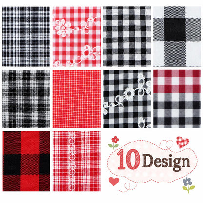 10pcs Vintage Plaid Red & Black Pattern Jelly Roll Fabric Strips 2.5X19.7inch Pre-Cut 100% Polyester For Patchwork Quilts, Table Runners, Placemats, Tote Bags, Storage Pouches, Makeup Bags, Coasters, Quilt Blocks & Binding