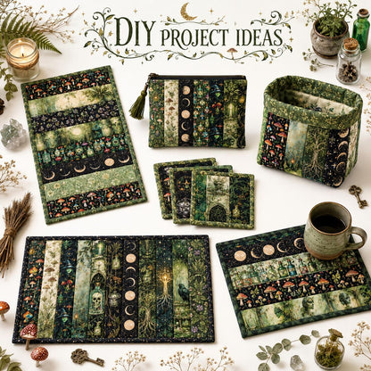 10pcs Vintage Wishing Bottle Skull Dark Pattern Jelly Roll Fabric Strips 2.5X19.7inch Pre-cut 100% Polyester for Patchwork Quilts, Table Runners, Placemats, Tote Bags, Storage Pouches, Makeup Bags, Coasters, Quilt Blocks & Binding Halloween Gift