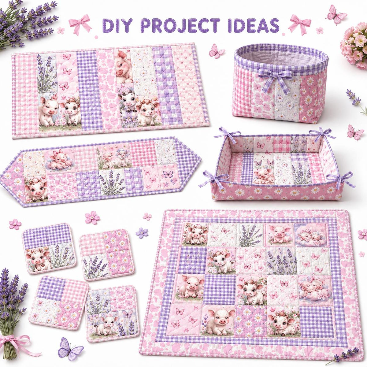 10pcs Vintage Lavender Cow Butterfly Pattern Jelly Roll Fabric Strips 2.5X19.7inch Pre-Cut 100% Polyester For Patchwork Quilts, Table Runners, Placemats, Tote Bags, Storage Pouches, Makeup Bags, Coasters, Quilt Blocks & Binding Multi-Color