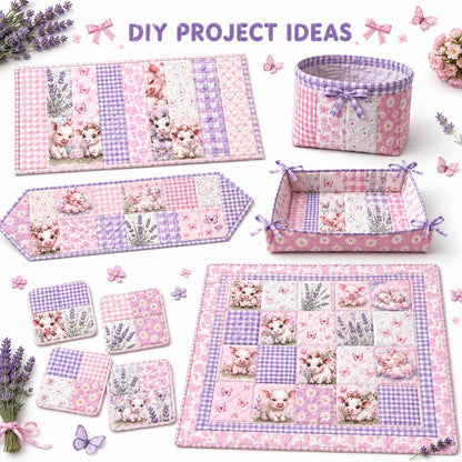 10pcs Vintage Lavender Cow Butterfly Pattern Jelly Roll Fabric Strips 2.5X19.7inch Pre-Cut 100% Polyester For Patchwork Quilts, Table Runners, Placemats, Tote Bags, Storage Pouches, Makeup Bags, Coasters, Quilt Blocks & Binding Multi-Color