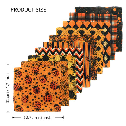10Pc/Set Autumn Orange Series Ladybug Stripe Bee Dot Hexagon Fat Quarter Fabric, Pre-Cut Square Fabric Assort, Fabric Set, Craft Fabric, Handmade DIY Patchwork Fabric,Home Quilting Sewing Fabric, Packaging Fabric, Scrapbooking Craft Hobbyist