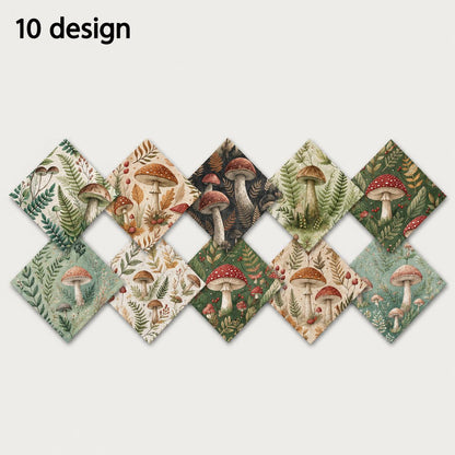 10pcs Charm Pack Set Mushroom Pattern Vintage Style Pattern Handmade DIY with Rich Color and Texture Elements 100% Polyester Patchwork in 10 Design Styles Suitable for Patchwork DIY Craft Projects DIY Wallet Making Gift Giving Bag Making