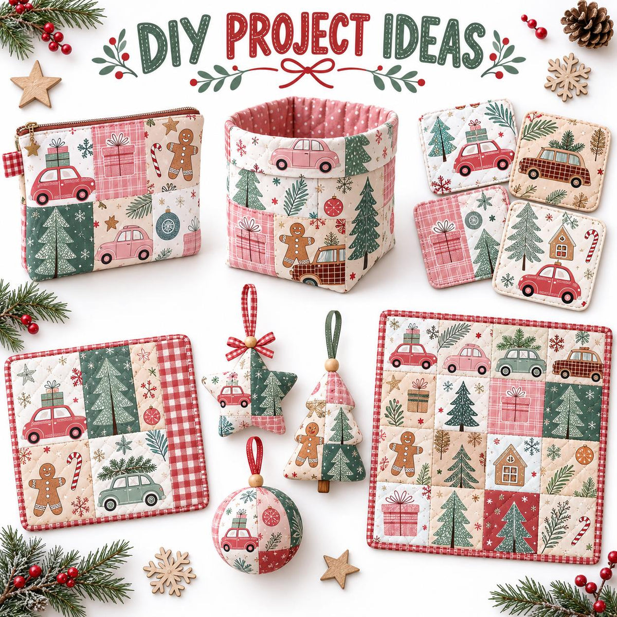 10Pc/Set Christmas Series Star Car Tree Gift Crutch Fat Quarter Fabric, Pre-Cut Square Fabric Assort, Fabric Set, Craft Fabric, Handmade DIY Patchwork Fabric,Home Quilting Sewing Fabric, Packaging Fabric, Scrapbooking Craft Hobbyist