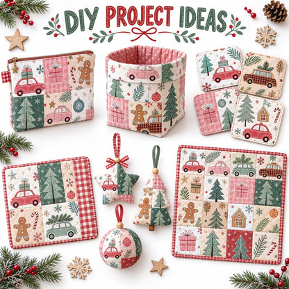 10Pc/Set Christmas Series Star Car Tree Gift Crutch Fat Quarter Fabric, Pre-Cut Square Fabric Assort, Fabric Set, Craft Fabric, Handmade DIY Patchwork Fabric,Home Quilting Sewing Fabric, Packaging Fabric, Scrapbooking Craft Hobbyist