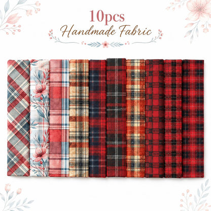 10pcs Vintage Plaid Red Floral Pattern Jelly Roll Fabric Strips 2.5X19.7inch Pre-Cut 100% Polyester For Patchwork Quilts, Table Runners, Placemats, Tote Bags, Storage Pouches, Makeup Bags, Coasters, Quilt Blocks & Binding