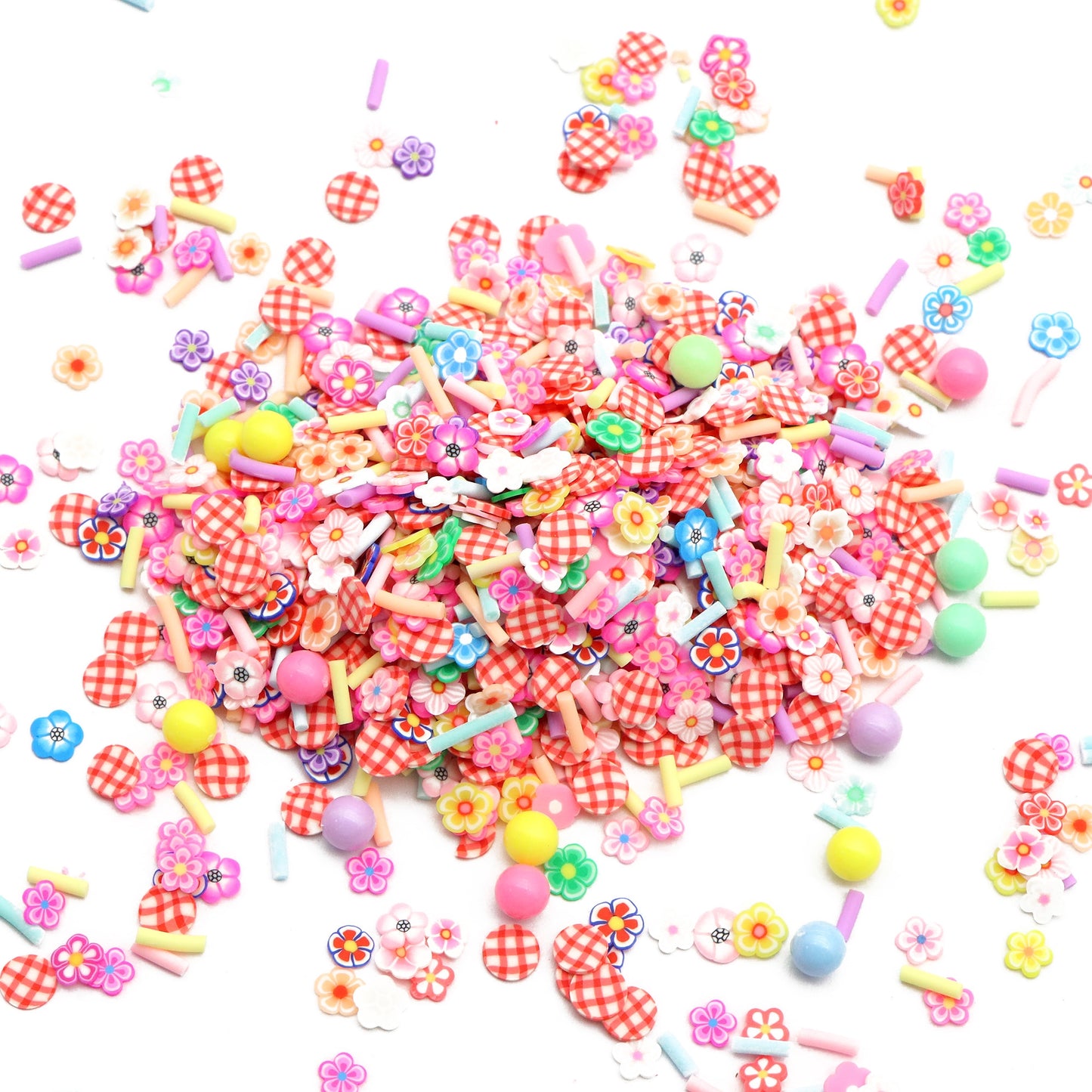 10g Polymer Clay Slices Set - Mixed Flower Shapes with Sprinkles for DIY Jewelry, Slime Crafts & Easter Decorations, Unscented