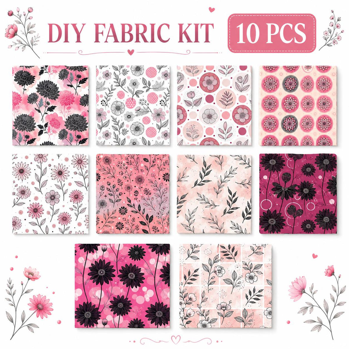 10Pc/Set Flower Dot Series Fat Quarter Fabric, Pre-Cut Square Fabric Assort, Fabric Set, Craft Fabric, Handmade DIY Patchwork Fabric,Home Quilting Sewing Fabric, Packaging Fabric, Scrapbooking Craft Hobbyist