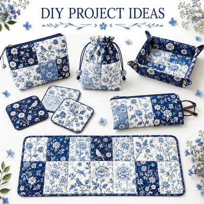 10Pc/Set Flower Blue Series Bird Leaves Fat Quarter Fabric, Pre-Cut Square Fabric Assort, Fabric Set, Craft Fabric, Handmade DIY Patchwork Fabric,Home Quilting Sewing Fabric, Packaging Fabric, Scrapbooking Craft Hobbyist