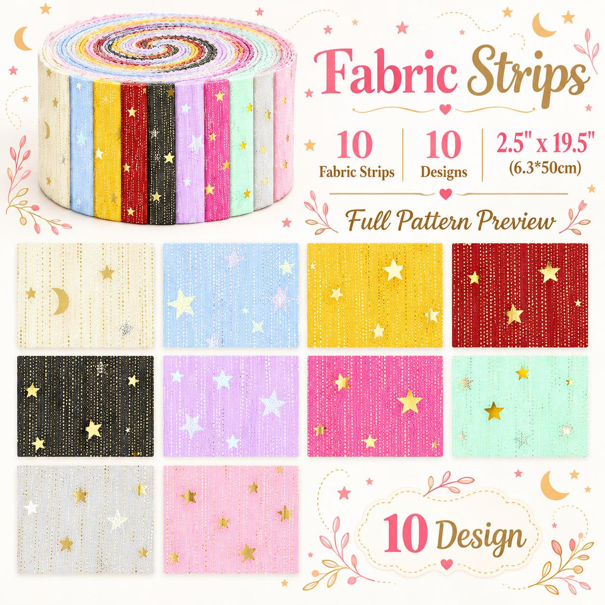 10pcs Vintage Butterfly Mesh Gauze Lace Series Jelly Roll Fabric Strips 2.5X19.7inch Pre-cut 100% Polyester for Patchwork Quilts, Table Runners, Placemats, Tote Bags, Storage Pouches, Makeup Bags, Coasters, Quilt Blocks & Binding Multi-color