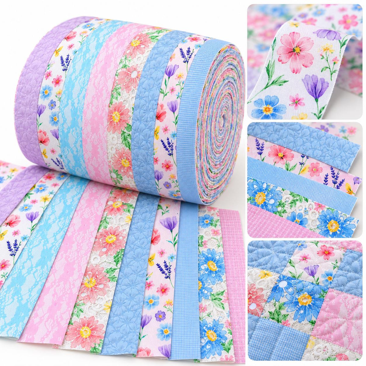 10Pc/Set, Making 10 Images 1pc Each, Each Size: 6.3*50cm Floral Mesh Gauze Lace Series Sliced Fabric Set Style Combination, Polyester Jelly Roll Fabric Strips, Pre-Cut Quilting Squares, For Quilting DIY, Handicrafts And Sewing, Blankets, Rugs, Interior De