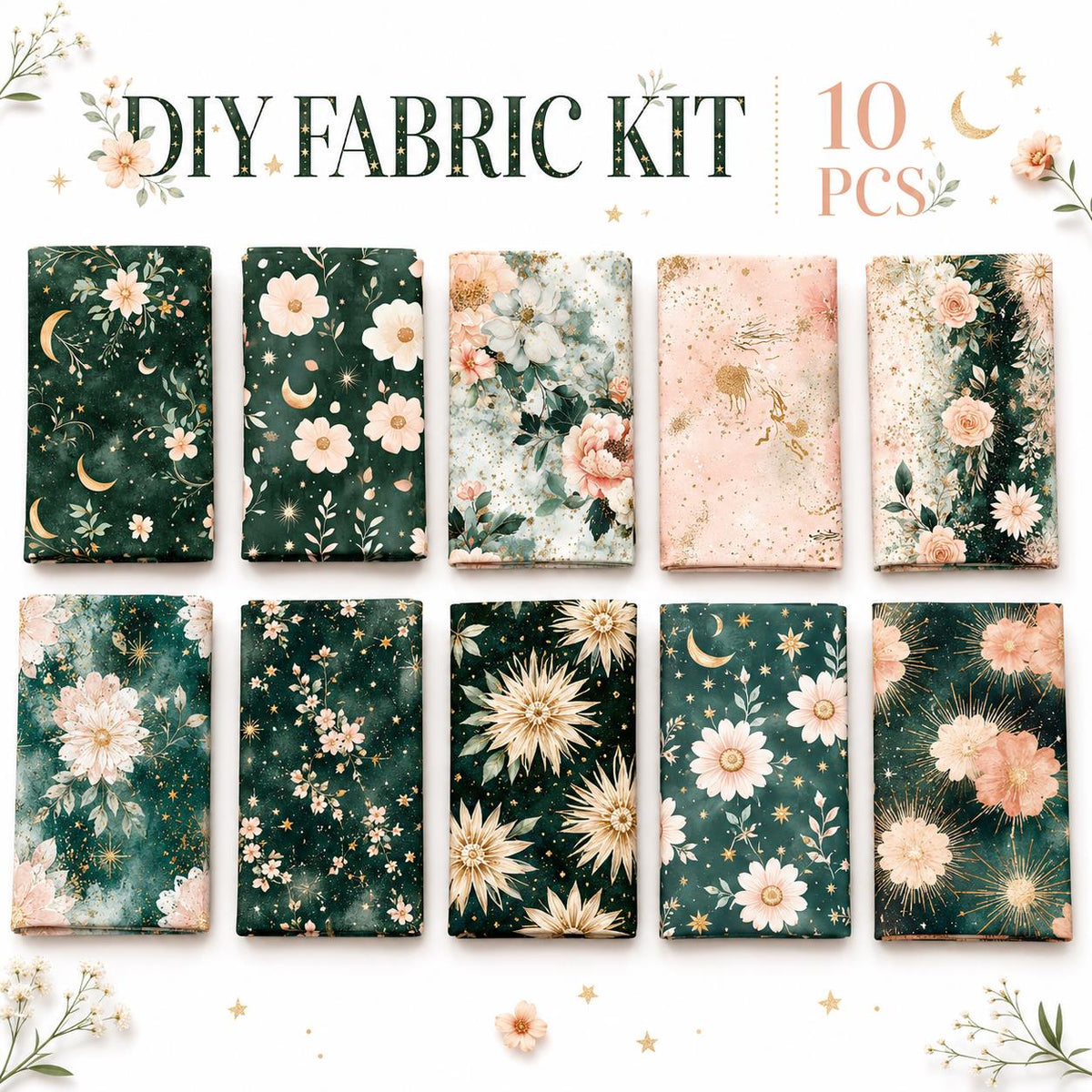 10pcs Charm Pack Set Floral Pattern Vintage Style Handmade DIY with Rich Color and Texture Elements 100% Polyester Patchwork in 10 Design Styles Suitable for Patchwork DIY Craft Projects DIY Wallet Making Gift Giving Bag Making Mother's Day Gift