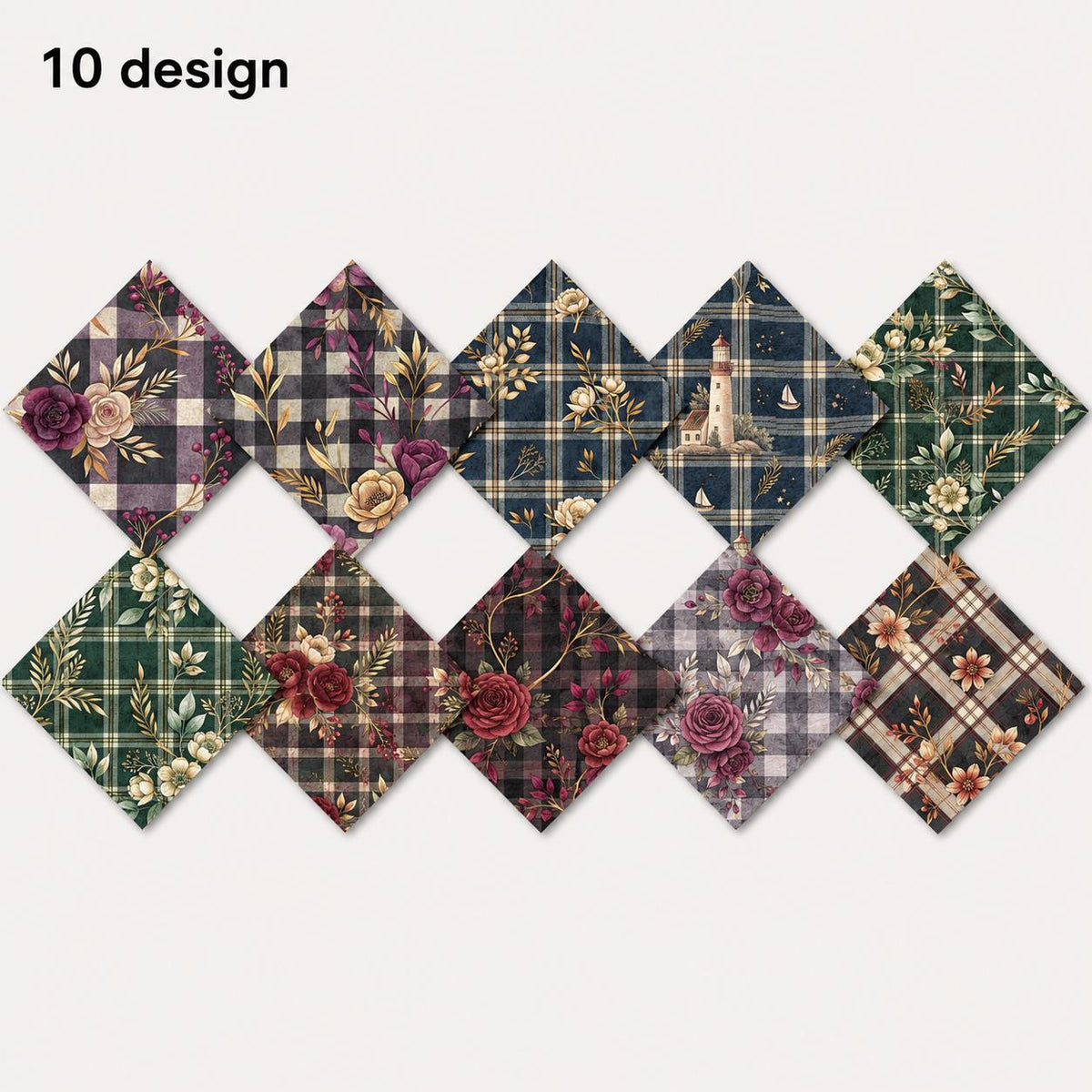 10Pc/Set Flower Plaid Series Fat Quarter Fabric, Pre-Cut Square Fabric Assort, Fabric Set, Craft Fabric, Handmade DIY Patchwork Fabric,Home Quilting Sewing Fabric, Packaging Fabric, Scrapbooking Craft Hobbyist