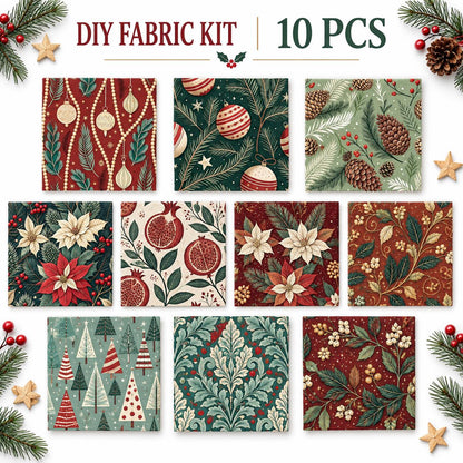 10Pc/Set Christmas Series Flower Tree Pinecones Star Fat Quarter Fabric, Pre-Cut Square Fabric Assort, Fabric Set, Craft Fabric, Handmade DIY Patchwork Fabric,Home Quilting Sewing Fabric, Packaging Fabric, Scrapbooking Craft Hobbyist