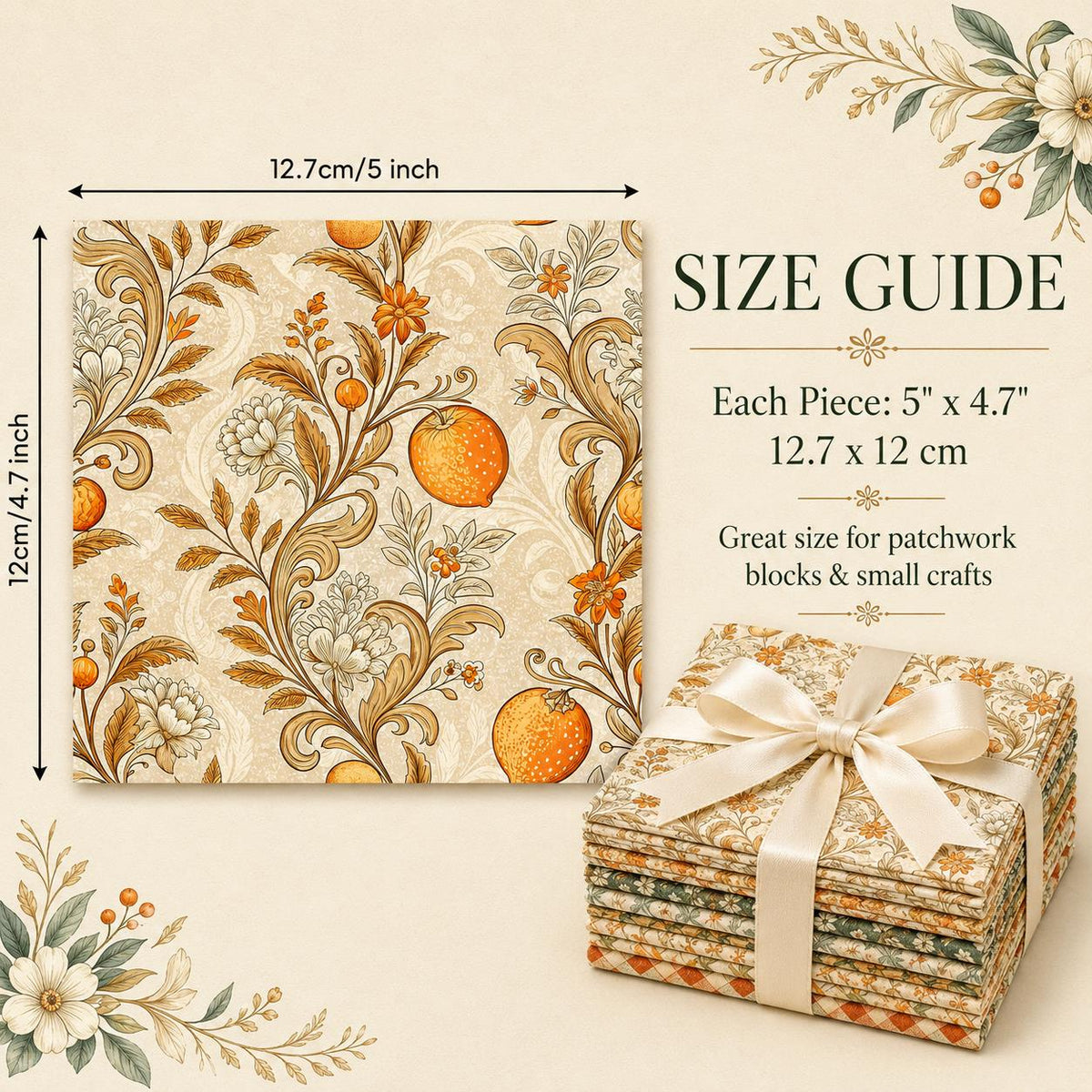 10Pc/Set Fruit Orange Series Flower Fat Quarter Fabric, Pre-Cut Square Fabric Assort, Fabric Set, Craft Fabric, Handmade DIY Patchwork Fabric,Home Quilting Sewing Fabric, Packaging Fabric, Scrapbooking Craft Hobbyist