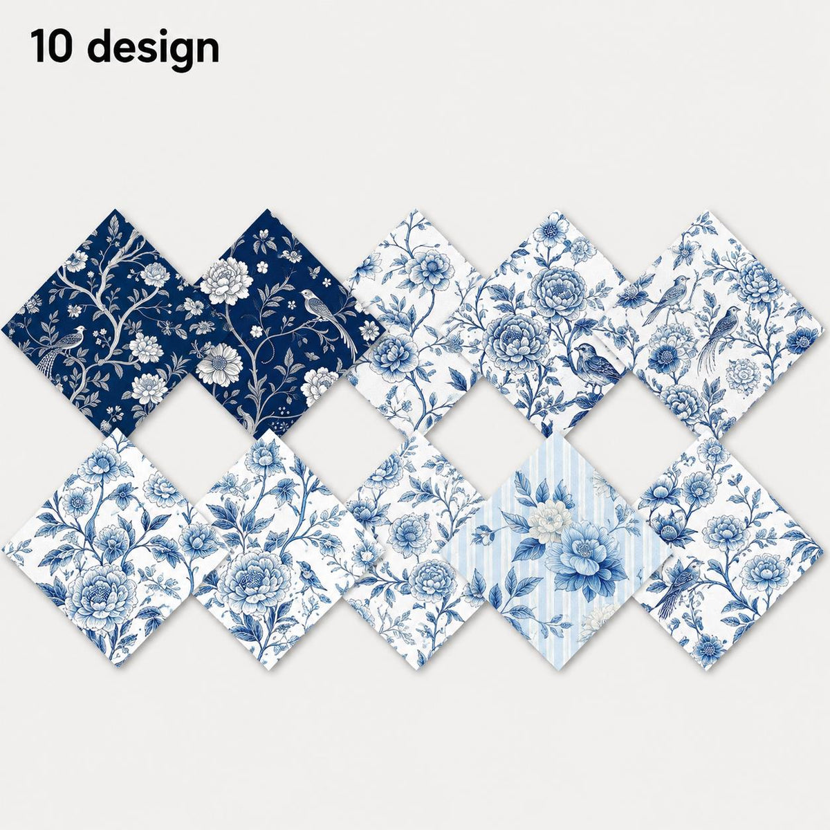 10Pc/Set Flower Blue Series Bird Leaves Fat Quarter Fabric, Pre-Cut Square Fabric Assort, Fabric Set, Craft Fabric, Handmade DIY Patchwork Fabric,Home Quilting Sewing Fabric, Packaging Fabric, Scrapbooking Craft Hobbyist