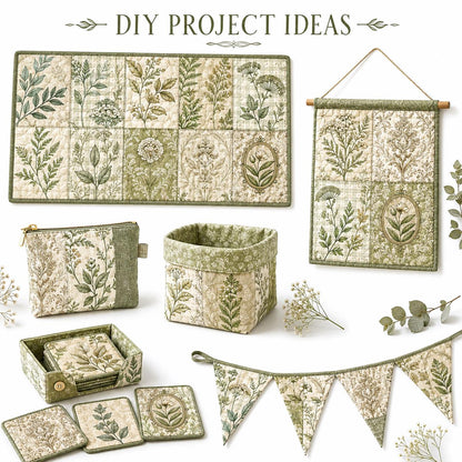10pcs Charm Pack Set Green Floral Pattern 100% Polyester Patchwork in 10 Design Styles, Ready-to-Sew Without Cutting, Suitable For Patchwork Wallet Making Gift Giving Tote Bags Coasters DIY Craft Projects For Mother's Gift