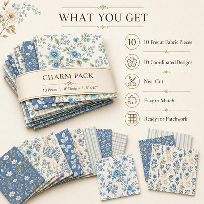 10pcs Charm Pack Set Floral Pattern Vintage Style Handmade DIY with Rich Color and Texture Elements 100% Polyester Patchwork in 10 Design Styles Suitable for Patchwork DIY Craft Projects DIY Wallet Making Gift Giving Bag Making Mother's Day Gift