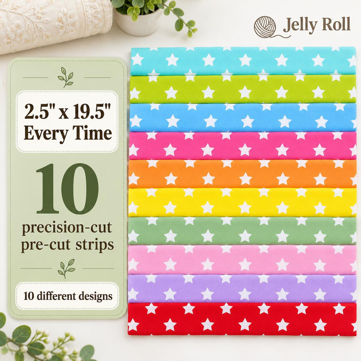 10pcs Vintage Star Pattern Jelly Roll Fabric Strips 2.5X19.7inch Pre-cut 100% Polyester for Patchwork Quilts, Table Runners, Placemats, Tote Bags, Storage Pouches, Makeup Bags, Coasters, Quilt Blocks & Binding