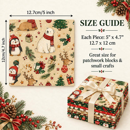 10Pc/Set Christmas Series Flower Bell Star Tree Penguin Bear Holly Crutch Pinecones Northern Cardinal Fat Quarter Fabric, Pre-Cut Square Fabric Assort, Fabric Set, Craft Fabric, Handmade DIY Patchwork Fabric,Home Quilting Sewing Fabric, Packaging Fabric,