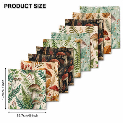 10pcs Charm Pack Set Mushroom Pattern Vintage Style Pattern Handmade DIY with Rich Color and Texture Elements 100% Polyester Patchwork in 10 Design Styles Suitable for Patchwork DIY Craft Projects DIY Wallet Making Gift Giving Bag Making