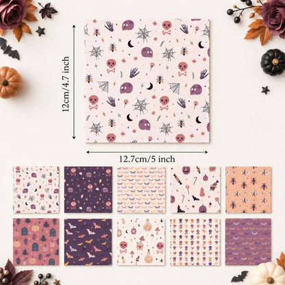 10pcs Charm Pack Set Bat Skull Spider Halloween Pattern Vintage Style Handmade DIY with Rich Color and Texture Elements 100% Polyester Patchwork in 10 Design Styles Suitable for Patchwork DIY Craft Projects DIY Wallet Making Gift Giving Bag Making Mother'