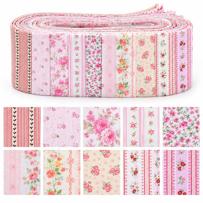 10pcs Vintage Floral Pink Pattern Jelly Roll Fabric Strips 2.5X19.7inch Pre-cut 100% Polyester for Patchwork Quilts, Table Runners, Placemats, Tote Bags, Storage Pouches, Makeup Bags, Coasters, Quilt Blocks & Binding Multi-color