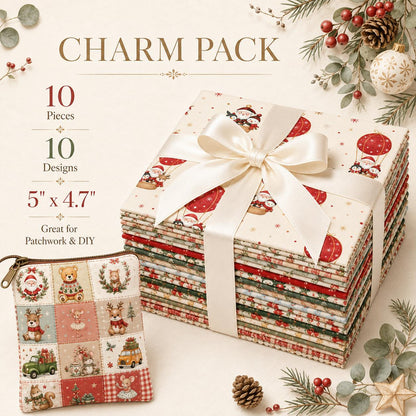 10Pc/Set Christmas Series Santa Claus Deer Holly Crutch Christmas Tree Fox Fat Quarter Fabric, Pre-Cut Square Fabric Assort, Fabric Set, Craft Fabric, Handmade DIY Patchwork Fabric,Home Quilting Sewing Fabric, Packaging Fabric, Scrapbooking Craft Hobbyist