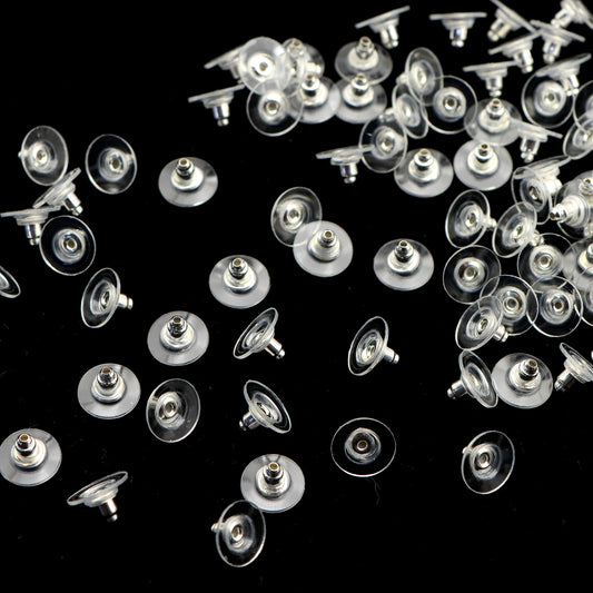 100pcs Transparent Earrings Back Stoppers Jewelry Tool Set Silvery Color Mixed Flying Saucer Shape Ear Clog Ear Stud Plug Earrings Back DIY Jewelry Accessories