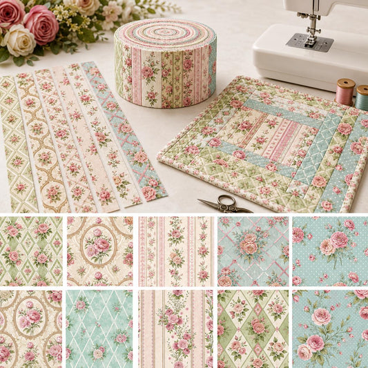 10pcs Vintage Floral Theme Jelly Roll Fabric Strips 2.5X19.7inch Pre-Cut 100% Polyester For Patchwork Quilts, Table Runners, Placemats, Tote Bags, Storage Pouches, Makeup Bags, Coasters, Quilt Blocks & Binding