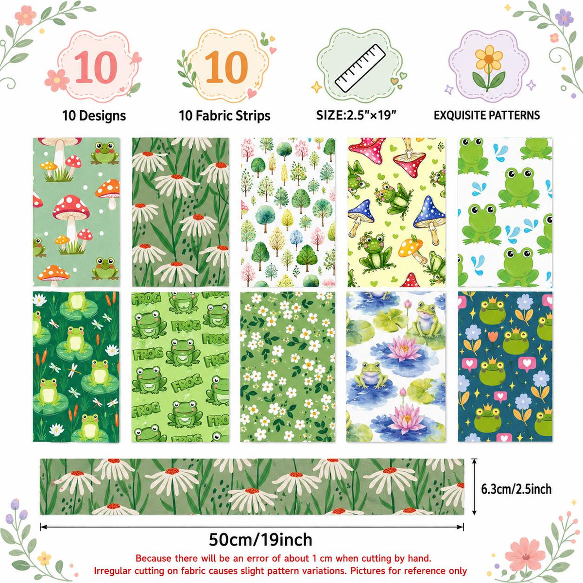 10Pc/Set, Making 10 Images 1pc Each, Each Size: 6.3*50cm Frog Animal Series Sliced Fabric Set Style Combination, Polyester Jelly Roll Fabric Strips, Pre-Cut Quilting Squares, For Quilting DIY, Handicrafts And Sewing, Blankets, Rugs, Interior Decoration, H
