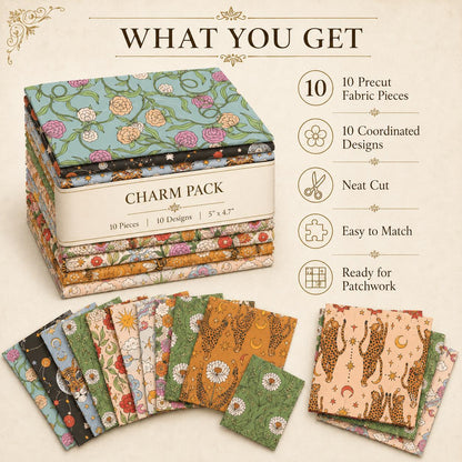 10pcs Charm Pack Set Floral Bee Pattern Vintage Style Handmade DIY with Rich Color and Texture Elements 100% Polyester Patchwork in 10 Design Styles Suitable for Patchwork DIY Craft Projects DIY Wallet Making Gift Giving Bag Making Mother's Day Gift