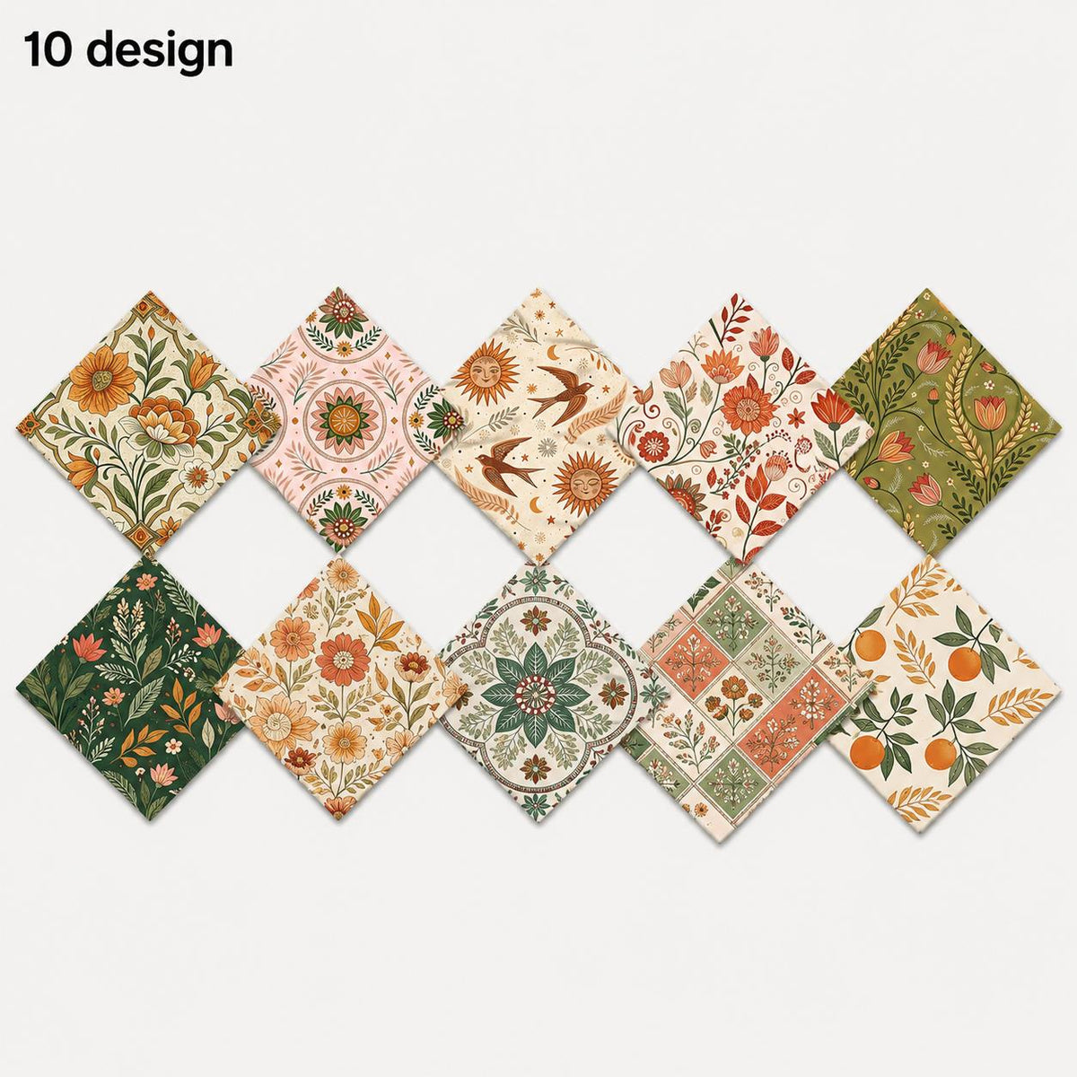 10pcs Charm Pack Set Floral Pattern 100% Polyester Patchwork in 10 Design Styles, Ready-to-Sew Without Cutting, Suitable For Patchwork Wallet Making Gift Giving Tote Bags Coasters DIY Craft Projects