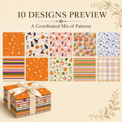 10pcs Charm Pack Set Star Moon Pumpkin Pattern Vintage Style Handmade DIY with Rich Color and Texture Elements 100% Polyester Patchwork in 10 Design Styles Suitable for Patchwork DIY Craft Projects DIY Wallet Making Gift Giving Bag Making Mother's Day Gif