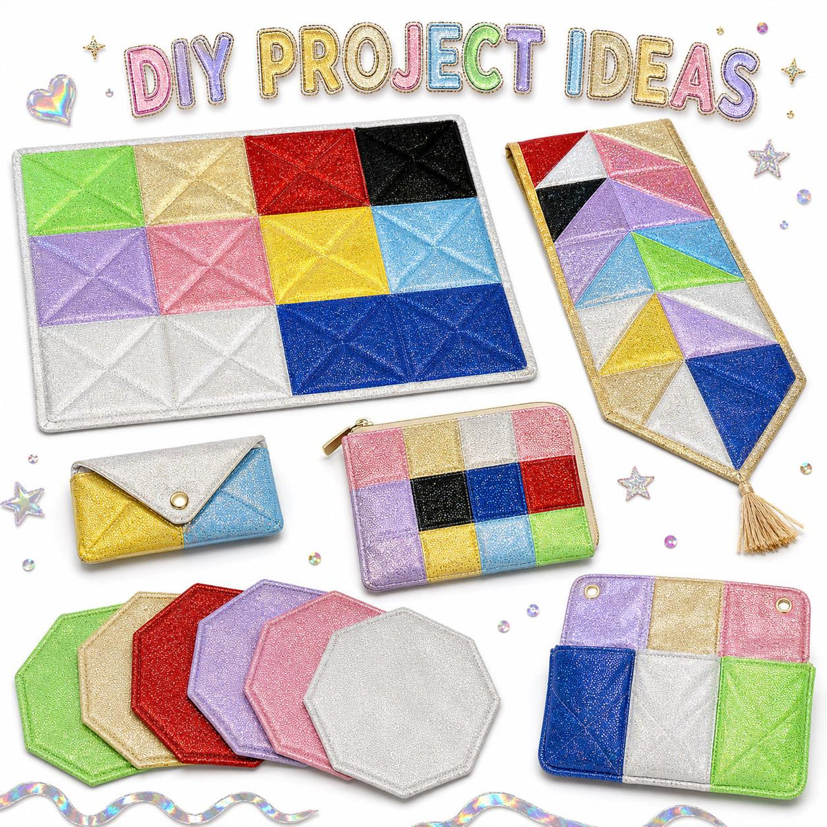 10pcs/Set, Making 10 Images 1pc Each, Each Size: 2.48*19.69inch Plain Muti-color Laser Pattern Sliced Fabric Set Style Combination, Polyester Jelly Roll Fabric Strips, Pre-Cut Quilting Squares, for Quilting DIY, Handicrafts And Sewing, Blankets, Rugs