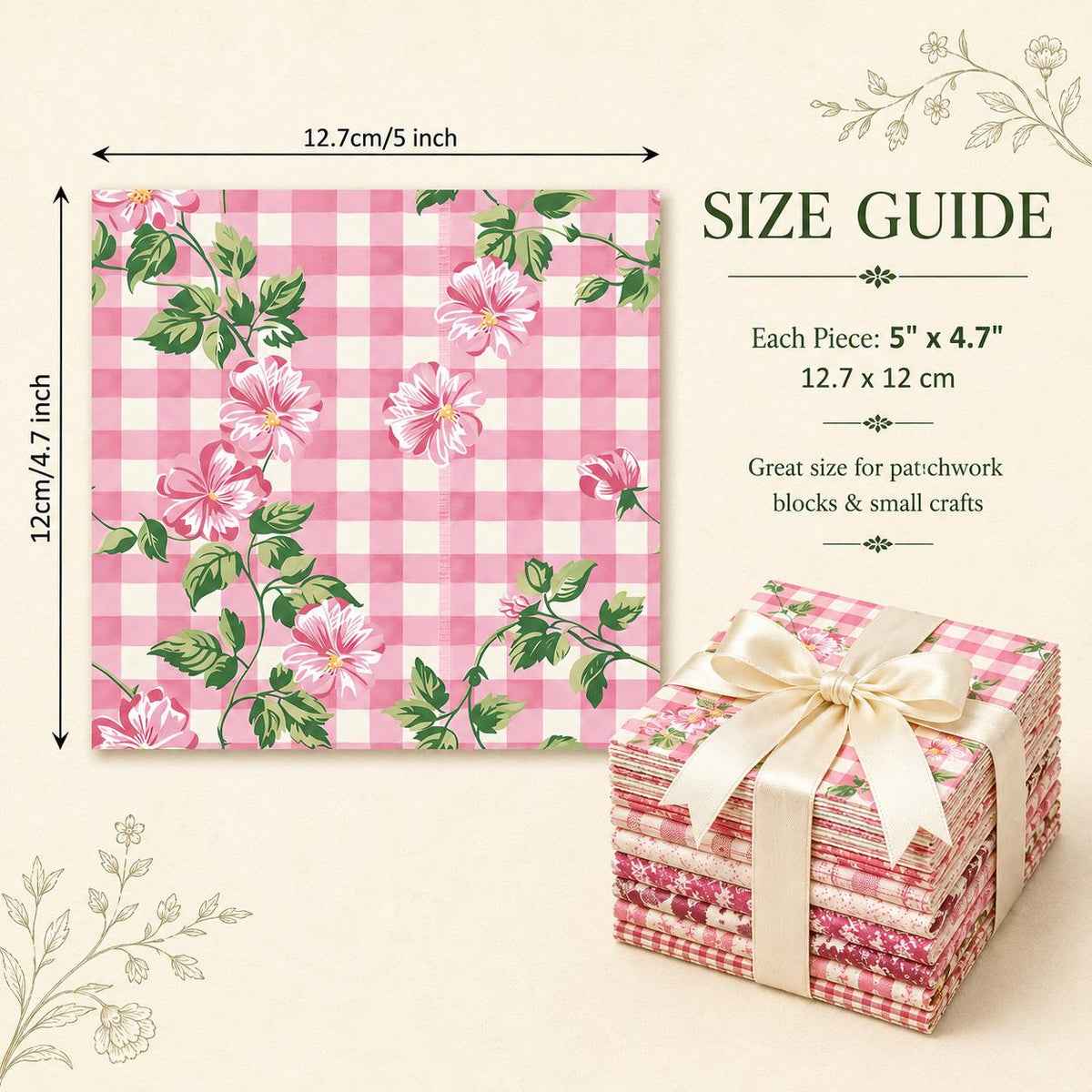 10pcs Charm Pack Set Pink Flower Pattern Vintage Style Pattern Handmade DIY with Rich Color and Texture Elements 100% Polyester Patchwork in 10 Design Styles Suitable for Patchwork DIY Craft Projects DIY Wallet Making Gift Giving Bag Making Mother's Day G