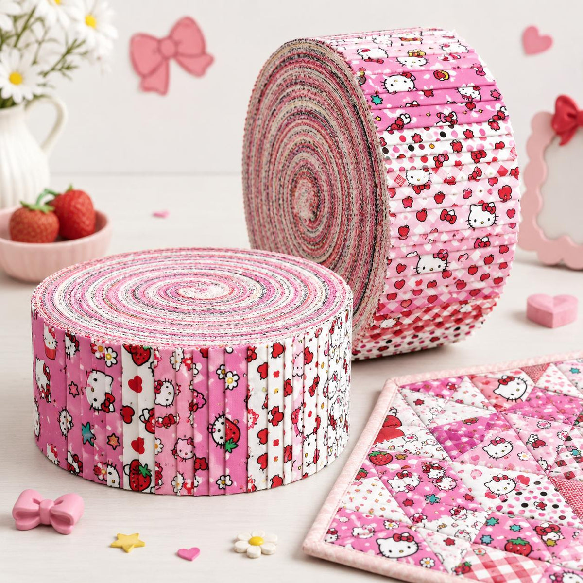 10pcs Vintage Kuromi Hello Kitty Halloween Pattern Jelly Roll Fabric Strips 2.5X19.7inch Pre-cut 100% Polyester for Patchwork Quilts, Table Runners, Placemats, Tote Bags, Storage Pouches, Makeup Bags, Coasters, Quilt Blocks & Binding