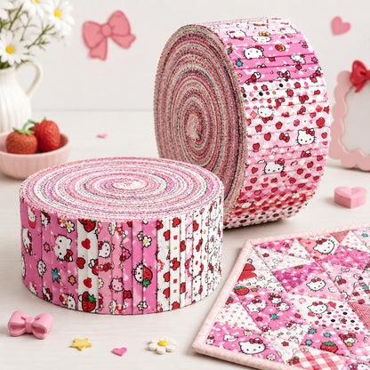 10pcs Vintage Kuromi Hello Kitty Halloween Pattern Jelly Roll Fabric Strips 2.5X19.7inch Pre-cut 100% Polyester for Patchwork Quilts, Table Runners, Placemats, Tote Bags, Storage Pouches, Makeup Bags, Coasters, Quilt Blocks & Binding