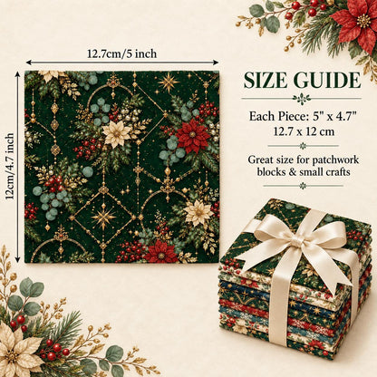 10Pc/Set Christmas Flower Series Star Holly Pinecones  Fat Quarter Fabric, Pre-Cut Square Fabric Assort, Fabric Set, Craft Fabric, Handmade DIY Patchwork Fabric,Home Quilting Sewing Fabric, Packaging Fabric, Scrapbooking Craft Hobbyist