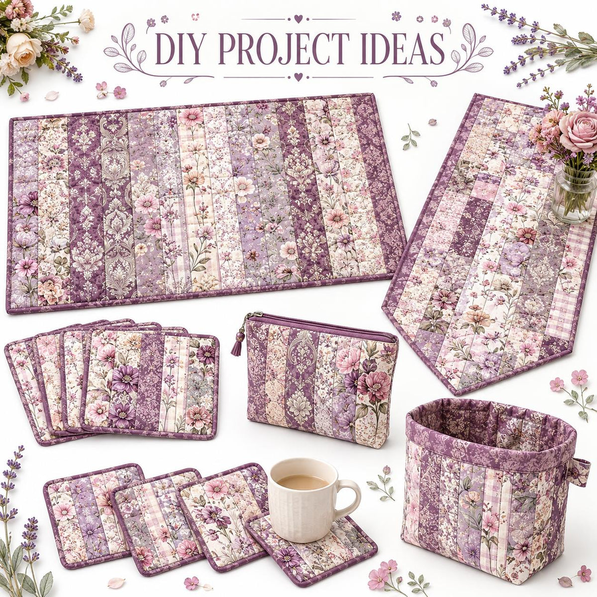 10pcs Vintage Floral Burgundy Pattern Jelly Roll Fabric Strips 2.5X19.7inch Pre-Cut 100% Polyester For Patchwork Quilts, Table Runners, Placemats, Tote Bags, Storage Pouches, Makeup Bags, Coasters, Quilt Blocks & Binding