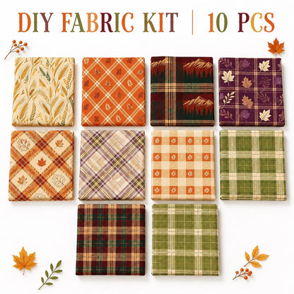 10Pc/Set Autumn Series Plaid Leaves Maple Leaf Fat Quarter Fabric, Pre-Cut Square Fabric Assort, Fabric Set, Craft Fabric, Handmade DIY Patchwork Fabric,Home Quilting Sewing Fabric, Packaging Fabric, Scrapbooking Craft Hobbyist