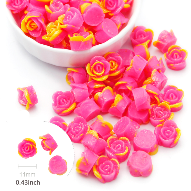 10Pcs 11mm/0.43in Virbant Colors Rose Shaped Flatback Resin Cabochons for DIY Scrapbooking Projects Jewelry Making Crafts Cardmaking Phone Case Decorations Ornaments Charms